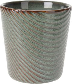 Kambarinis keraminis vazonas, su įspaustais raštais, žalsvos sp., 10 x 10 x 11 cm.