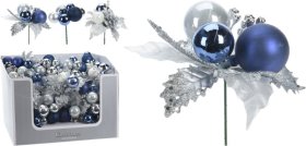 Kalėdinė dekoracija ant pagaliuko, mėlynos, sidabro sp., 22 cm, 3 dizainai