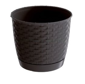 Plastikinis lauko vazonas, RATOLLA su padėklu, tamsiai rudos sp., vazono skersmuo 25 cm.