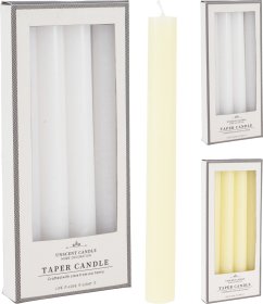 Vakarienės žvakių rinkinys, 4 vnt., 20 cm, baltos arba geltonos sp.