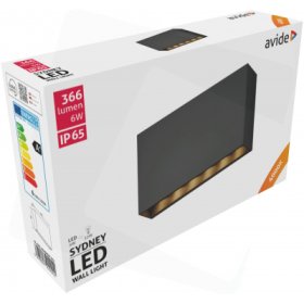 Lauko šviestuvas AVIDE Sydney At-9002, LED 6W, 220-240V, 4000K, 366 lm, IP65, sieninis, juodos sp., 125 x 200 x 39 mm
