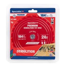 Medienos pjovimo diskas SPECIALIST+ Demolition, akumuliatoriniams pjūklams, 184x20/16 mm, 24 dantys