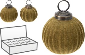 Eglutės žaisliukas, gofruotas, flokuotas stiklas, žalios sp., skersmuo 8 cm