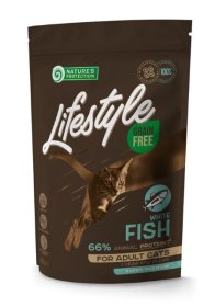 Sausas ėdalas katėms NATURE'S PROTECTION LIFESTYLE, suaugusių kačių, begrūdis, su balta žuvimi, 0,4kg