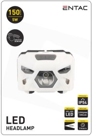 LED žibintuvėlis ENTAC En-8184, 5W, 150 lm, IP54, atstumas 120 m, pakraunamas nuo USB, ant galvos, judesio daviklis, balta/raudona šviesa