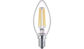 LED lempa PHILIPS, 6,5W (=60W), E14 B35 žvakė, 220-240V, 2700K, 806 lm, filamentinė, skaidri