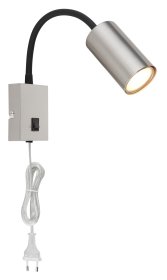 Kryptinis šviestuvas GLOBO Robby, GU10, 1 x 25W, 230V, su jung., su 1,5 m ilgio laidu, metalinis, juodos, matinio nikelio sp., 70 x 440 x 320 mm, 57911W