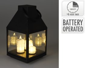Žibintas, su LED žvakėmis, be baterijų, 13,5 x 13,5 x 25 cm