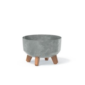 Plastikinis kambarinis vazonas GRACIA LOW BETON EFFECT, ant kojelių, pilkos sp., vazono skersmuo 23,5 cm.