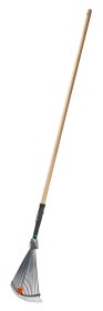 Vėduoklinis grėblys GARDENA PureLine, metalinis, reguliuojamas, plotis 30-50 cm, medinis kotas