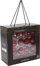 Eglutės žaisliukų rinkinys, 34 vnt., raudonos sp., skersmuo 4, 5 ir 6 cm