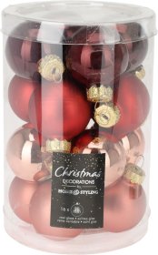 Eglutės žaisliukai, rožinės, burgundi ir raudonos sp., 16 vnt., 35 mm