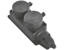 Kištukinis lizdas MIRSA 116105, 2 vietų, su įž., guminis, su dangteliais, juodos sp.