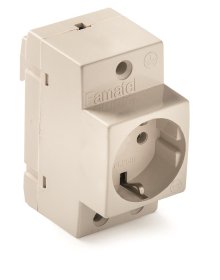 Kištukinis lizdas FAMATEL 2501, montuojamas ant DIN bėgelio, baltos sp. su įž.