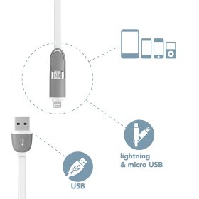 USB-micro USB/iPhone laidas ELECTRALINE, 2m, baltos spalvos, 500335