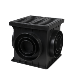 Kvadratinis šulinėlis BIELBET, su plastikinėmis grotelėmis, 250 x 250 x 250 mm, juodas