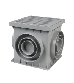 Kvadratinis šulinėlis BIELBET, matmenys 250 x 250 x 250mm, su plastikinėmis grotelėmis, pilkas