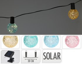 LED girlianda SOLAR, pakabinama, tarpai tarp lempučių 30 cm, 10 vnt. lempučių