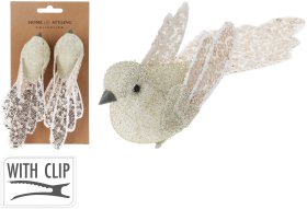 Kalėdinė dekoracija Paukštukai, prisegama, blizgios auksinės sp., 15,5 x 4 x 4,5 cm, rinkinys (2 vnt.)