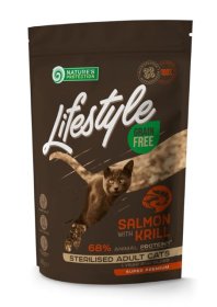 Sausas ėdalas katėms NATURE'S PROTECTION LIFESTYLE, suaugusių sterilizuotų kačių, begrūdis, su lašiša ir kriliu, 0,4kg