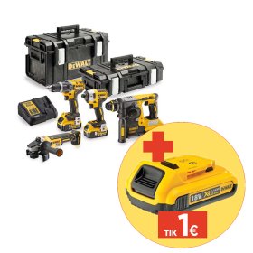 Akumuliatorinių įrankių rinkinys DEWALT, DCK422P3, (DCG405 + DCH273 + DCD796 + DCF887)