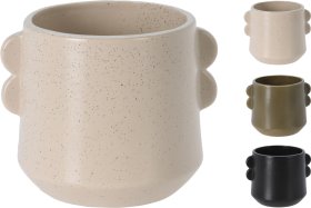 Kambarinis keraminis vazonas, su ąselėmis, 3 skirtingų sp., 11,5 x 11,5 x 11 cm.