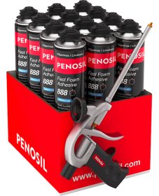 Greito sukibimo klijuojančios putos PENOSIL Adhesive 888,  (12 vnt. x 830 ml) + putų pistoletas C1