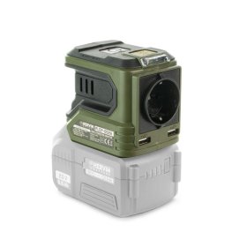 Daugiafunkcis adapteris HERVIN BATTERY, 20 V, 230 V, maks. 100 W, 2xUSB, LED, be akumuliatoriaus, PLCP-052A
