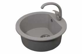 Plautuvės komplektas ODUS Laguna Od-324, 510 x 510 x 205 mm, akmens masės, pilkos spalvos, komplekte maišytuvas, ventilis