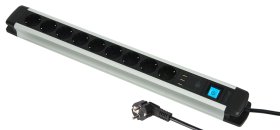 Ilgiklis ELECTRALINE Multisocket Alu, 9 lizd., 2m, su įž., su jungikliu, 3x1,5, juodos, metalo sp., 3xUSB-A, 62562