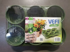 Vazonėliai daigams, apvalūs, žalios sp., su padėklu, 6 vnt.