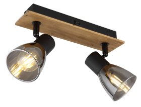 Kryptinis šviestuvas GLOBO Claude, E14, 2 x 40W, 230V, su jung., juodos matinės sp. metalas, tamsiai rudas medis, dūmų sp. Stiklas, 70x250x155mm, 54307-2W