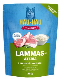 Konservuotas šunų ėdalas HAU-HAU CHAMPION, su ėriena, 260g