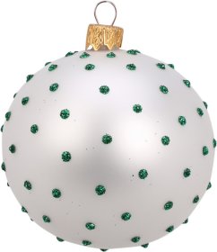 Eglutės žaisliukas, matinis, sidabro sp., su raudonos arba žalios sp. taškeliais, skersmuo 10 cm