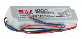LED transformatorius GLP Gpv-75-12, 75 W, 6A,  DC 12 V, AC 100-240 V, IP67, plastikinis, 162 x 42 x 34 mm