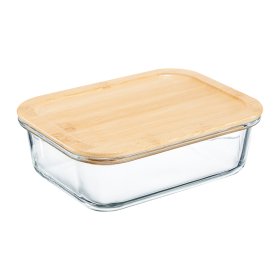 Produktų laikymo indas AMBITION Natural, su bambuko dangteliu, stačiakampio formos, 1000 ml