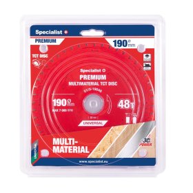 Medienos pjovimo diskas SPECIALIST+ Premium Multimaterial, akumuliatoriniams pjūklams, 190x30 mm, 48 dantys