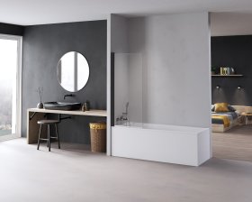 Vonios sienelė HARMONY Relaxa Black HAR-0108, 70 x 140 cm, juodas profilis, skaidrus 6 mm stiklas