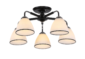 Pakabinamas šviestuvas BALTIK GAISMA K90230/5 Bk/Cr, E27, 5 x 60W, juodos sp., metalas+stiklas, 540 x 245 mm