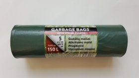 Šiukšlių maišai DENRA, 150 l, dvisluoksniai, 5 vnt. žaliai/juodos sp.