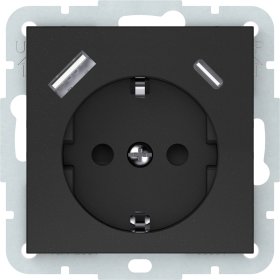 Kištukinis lizdas VILMA QR1000, įleidžiamas, be rėmelio, su įž.,  USB-A ir USB-C maitinimo lizdas, juoda matinė sp., RP16-002-22/USB-C/USB-A