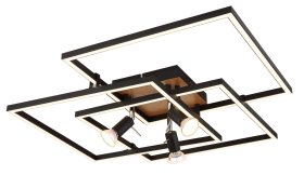 Pakabinamas LED šviestuvas GLOBO Ida, 50W LED + 3 x 12W GU10, 230V, 3000K, 5000 lm, medžio imitacija, matinės juodos sp., 635x635x140mm, 57034D1