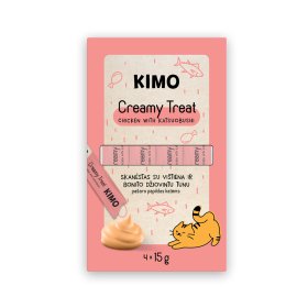 Skanėstas katėms KIMO Creamy Treat, su vištiena ir bonito tuno drožlėmis, 4x15g