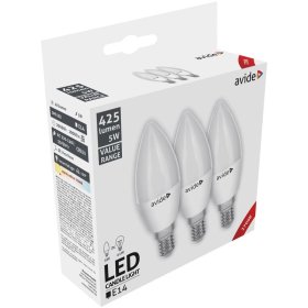 LED lempa AVIDE 5W (=41W), E14 žvakė, NW, 2700K, 220-240V, 425 lm, 15.000 val., 3 vnt.