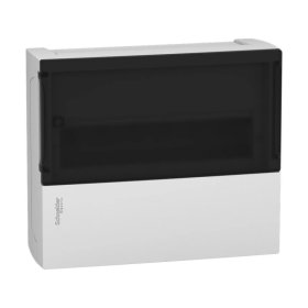 Automatinių išjungiklių skydelis paviršinis SCHNEIDER, Mini Pragma, 12 modulių, baltas su skaidriomis durelėmis, su kontaktinėmis kaladėlėmis nuliui ir įž., IP40, MIP12112S