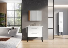 Vonios spintelės komplektas ELITA Cheese Plus Frame 80, 39,7 x 81,7 x 83,7 cm, apatinė, pakabinama, juodas rėmas, balta, 2DR, 167675