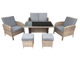 Lauko baldų komplektas NOVELLY HOME Alba YH-223, sofa, 2 foteliai, stalas, 2 pufai, spl. ruda