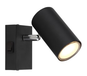 Kryptinis šviestuvas GLOBO Robby, GU10, 1 x 25W, 230V, su jungikliu, metalinis, matinės juodos sp., 70 x 100 x 120 mm, 57911-1B