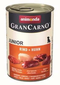 Konservuotas šunų ėdalas GRANCARNO Junior, jauniems šunims, su jautiena ir paukštiena, 400g