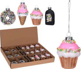 Eglutės žaisliukas Saldumynai, stiklinis, 4 dizainai, 7 cm